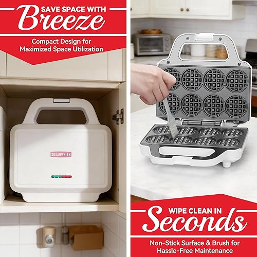 Miniatura 5 de Mini máquina para hacer gofres, plancha para mini gofres para niños, hornea 8 mini gofres de 2 pulgadas, máquina para hacer gofres pequeña, compacta