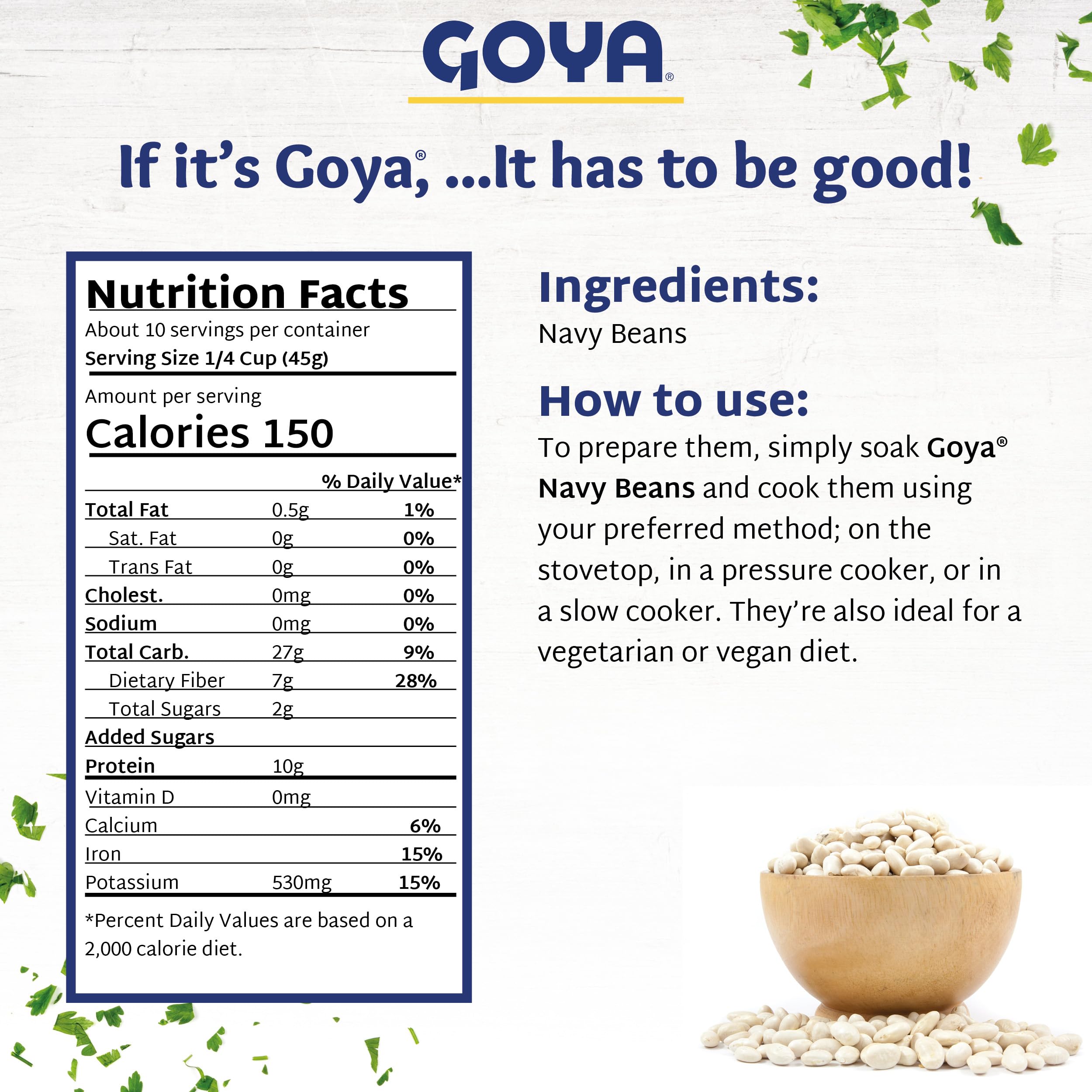 Navy Beans by Goya, Whole Dried Beans, Nutritious and Versatile, Rich in Fiber, 3-Pack, 16oz. Bags
