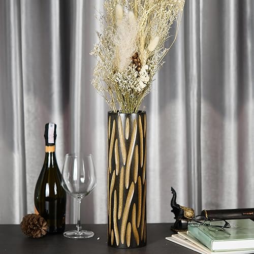Miniatura 3 de AeraVida Eco-Chic - Jarrón de madera cilíndrico de mango tallado a mano marrón de 14 pulgadas  Florero alto de madera  Decoración del hogar