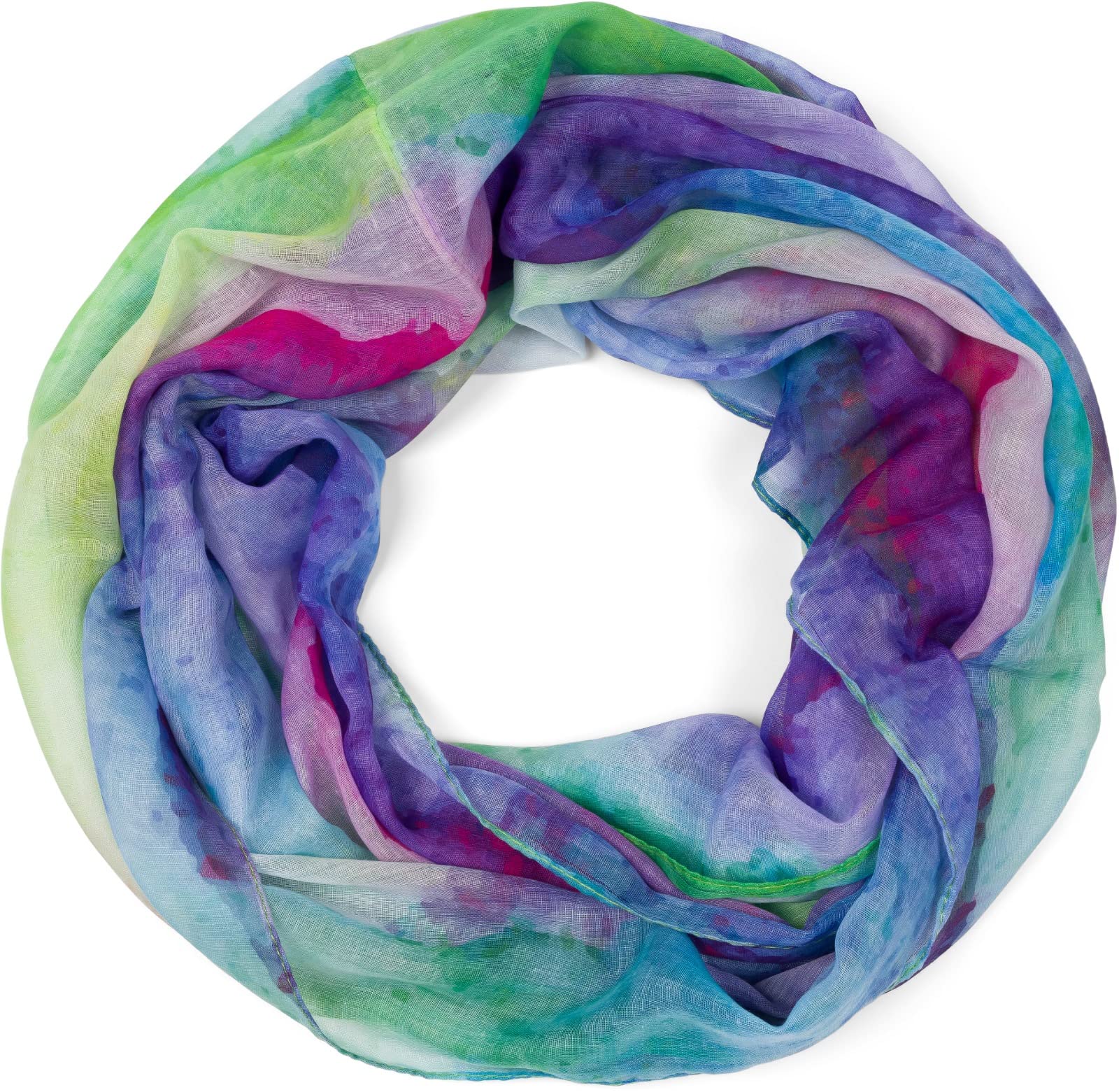 Stylebreaker Women's Purple/Green/Blue Loop Scarf With Colourful Watercolour Gradient Pattern, Lightweight Summery Tube Scarf Multi-Coloured 01016220, Colour:violet