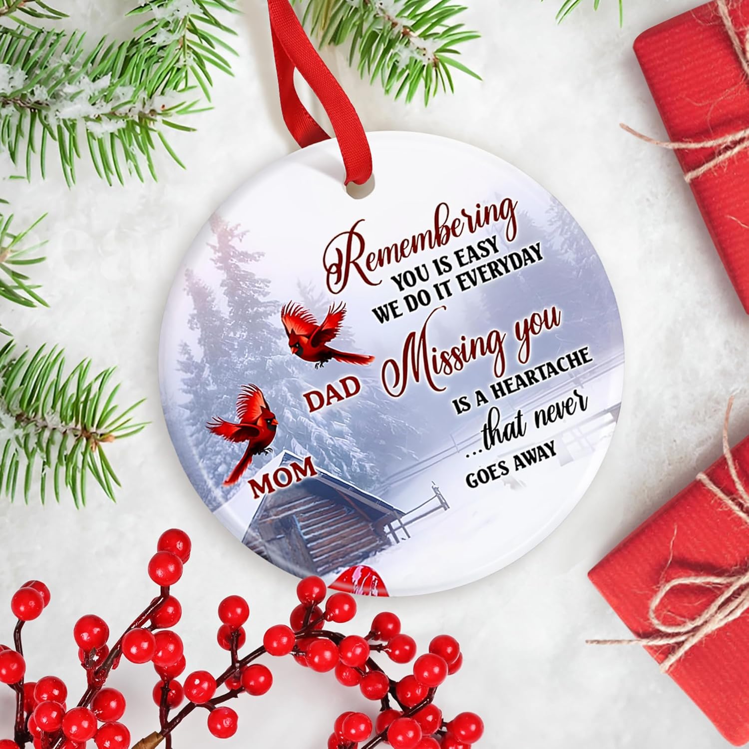 Cardinal Dad Mom Memorial Ornament - Cardinal Christmas Ornament - Loss of Mother Father - Sympathy & Condolence Gift - In Memory of Mom Dad - Image 3
