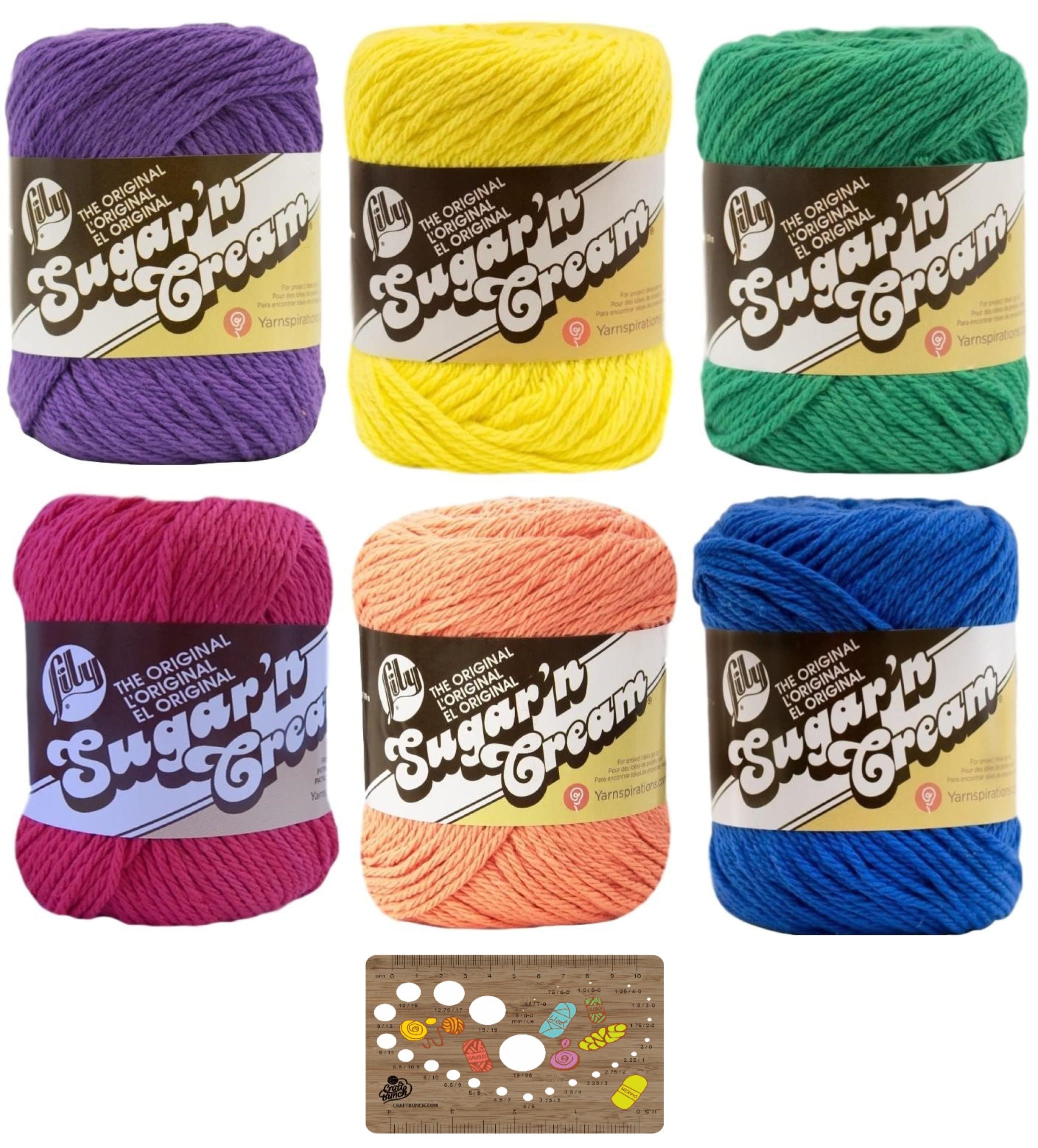 Lily Sugar n' Cream Variety Assortment 6 Pack Bundle 100% Cotton Medium 4 Worsted with Bamboo Knitting Gauge (Asst BG)