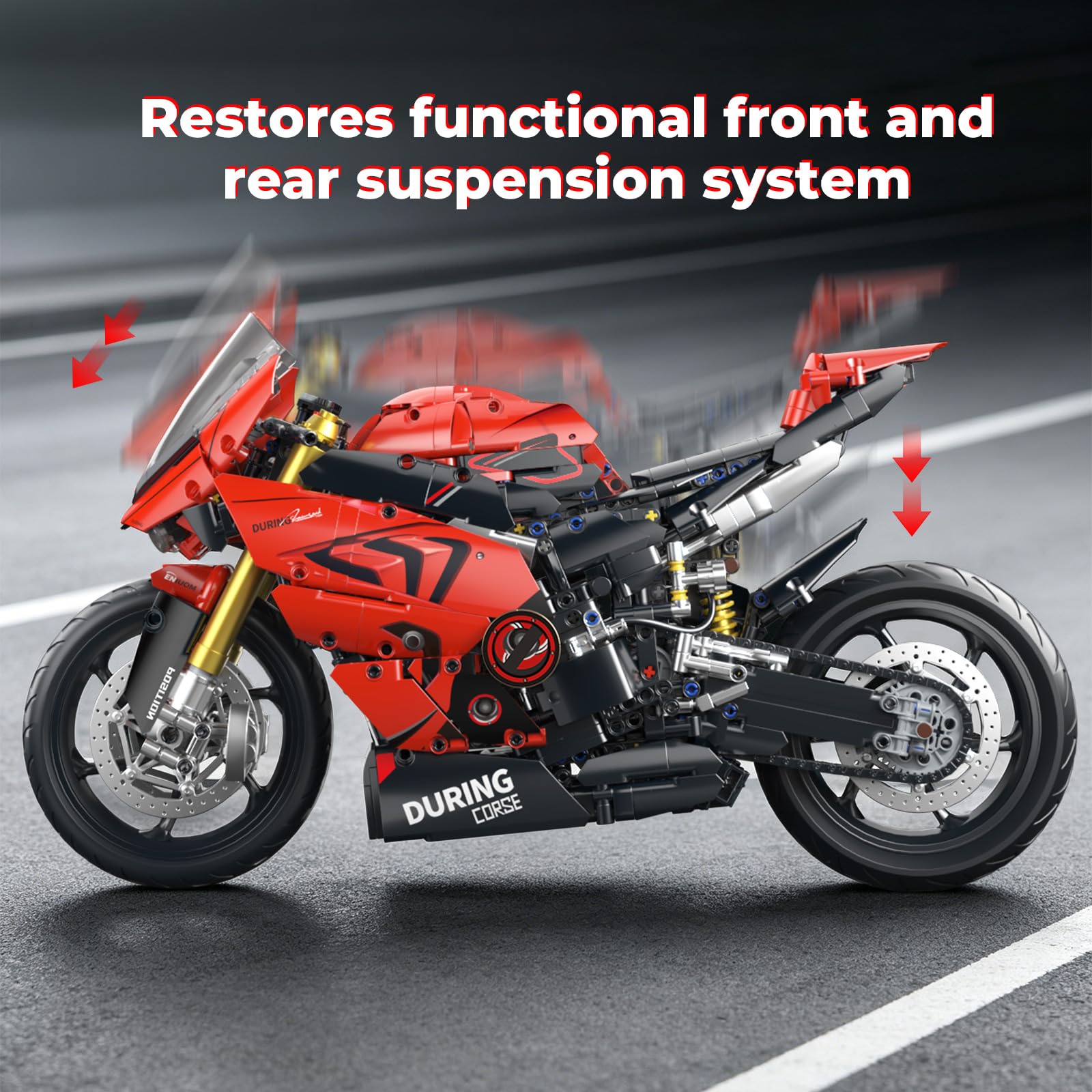 Flubecrux Technik Motorrad Klemmbausteine Modell 1:5 | 2024 Teile Technik Auto Bausatz mit realistischem Design, beweglichen Funktionen und Ausstellungsständer