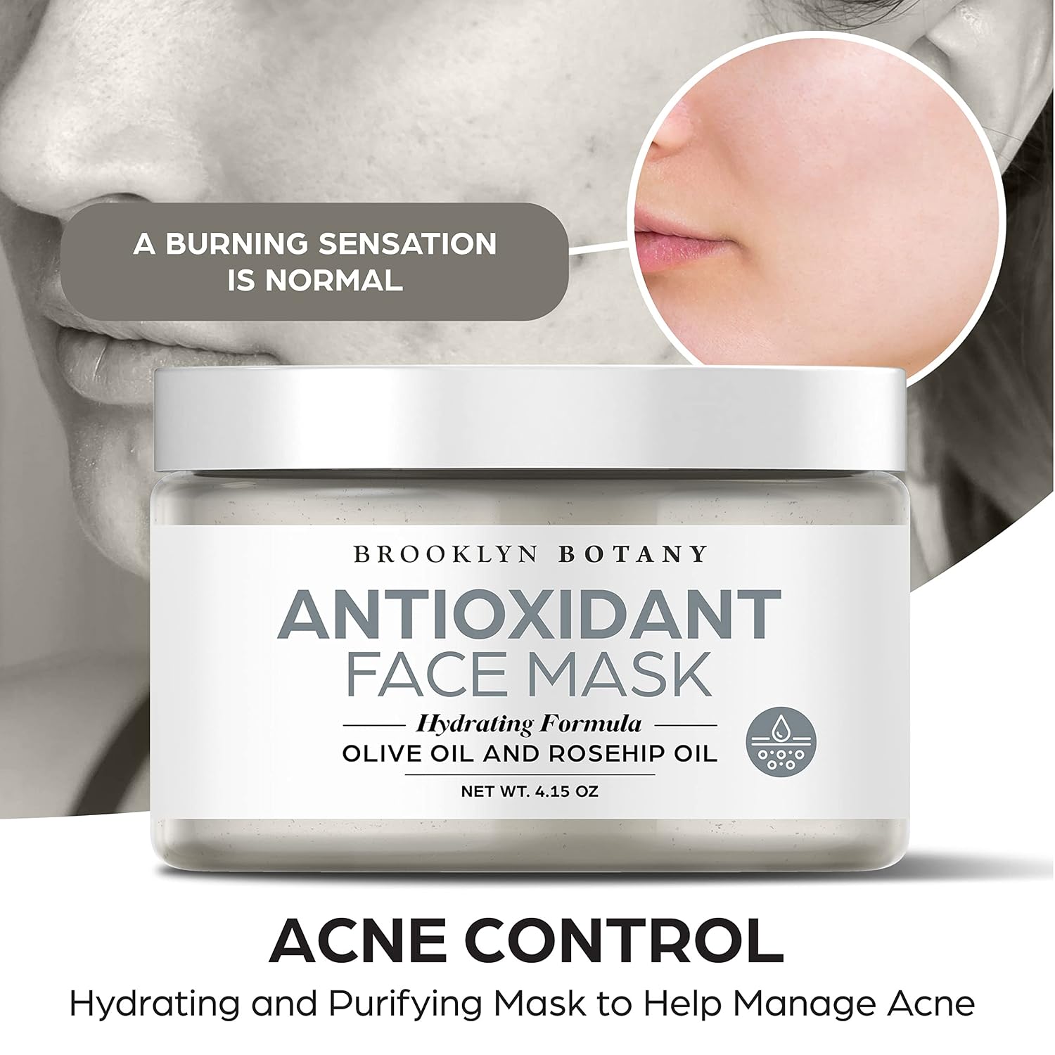 Brooklyn Botany Antioxidant Face Mask 4.15 oz – Deep Pore Cleanser Clay Mask with Kaolin Clay – Purifying and Hydrating Facial Cleanser and Acne Face Mask – For Normal and Oily Skin - Pack of 4