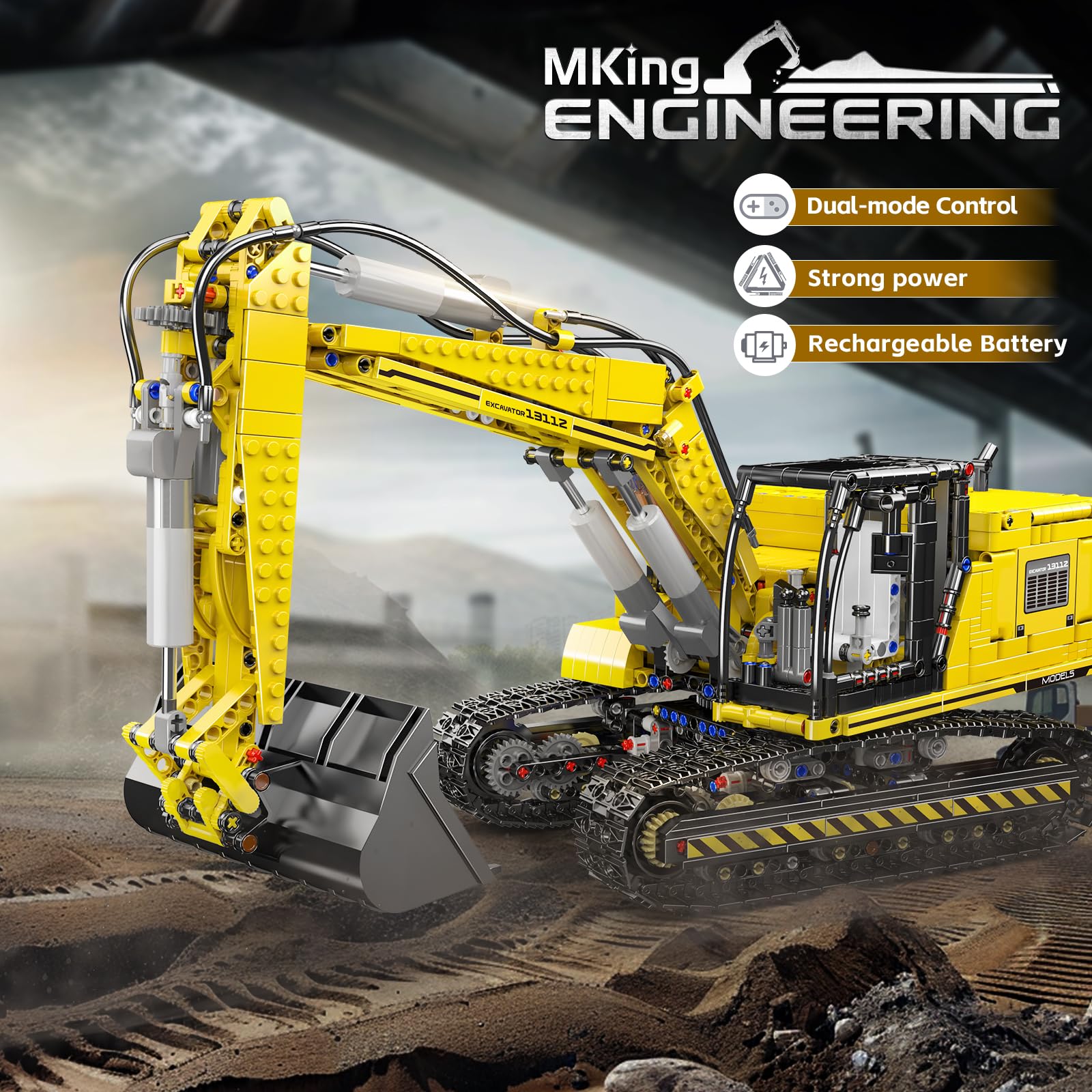 Mould King Excavadora Técnica, Modelo de Excavadora de Orugas Motorizada Controlada por APP, Modelo de Camión Motorizado de Alta Tecnología Bloques de Construcción Set de Construcción para Niños y