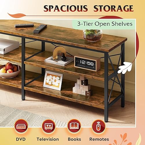 Miniatura 6 de WLIVE Soporte de TV para TV de 65 y 70 pulgadas, centro de entretenimiento con almacenamiento, consola de TV industrial para sala de estar, armario