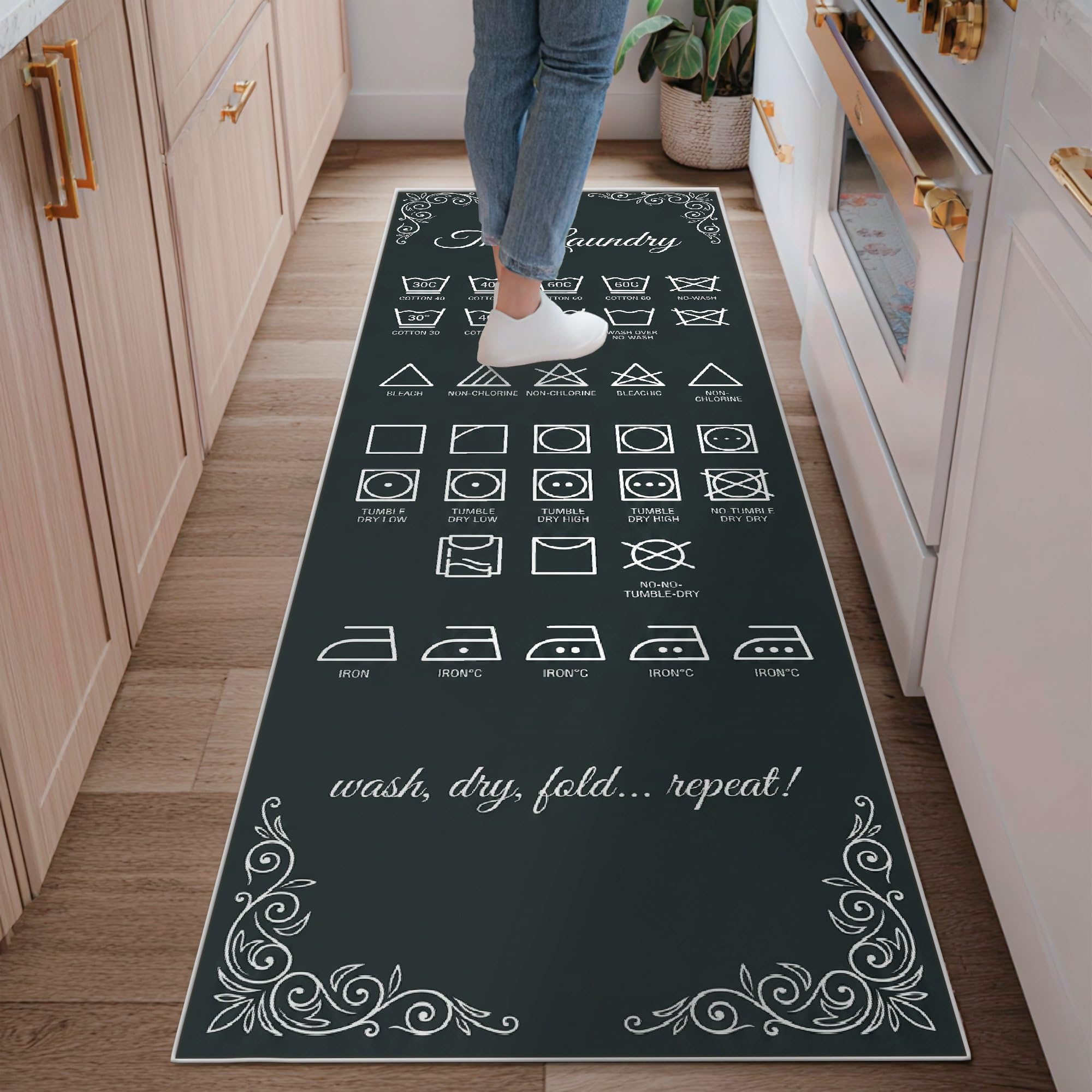 Tapis de couloir pour buanderie et cuisine moderne antidérapant noir