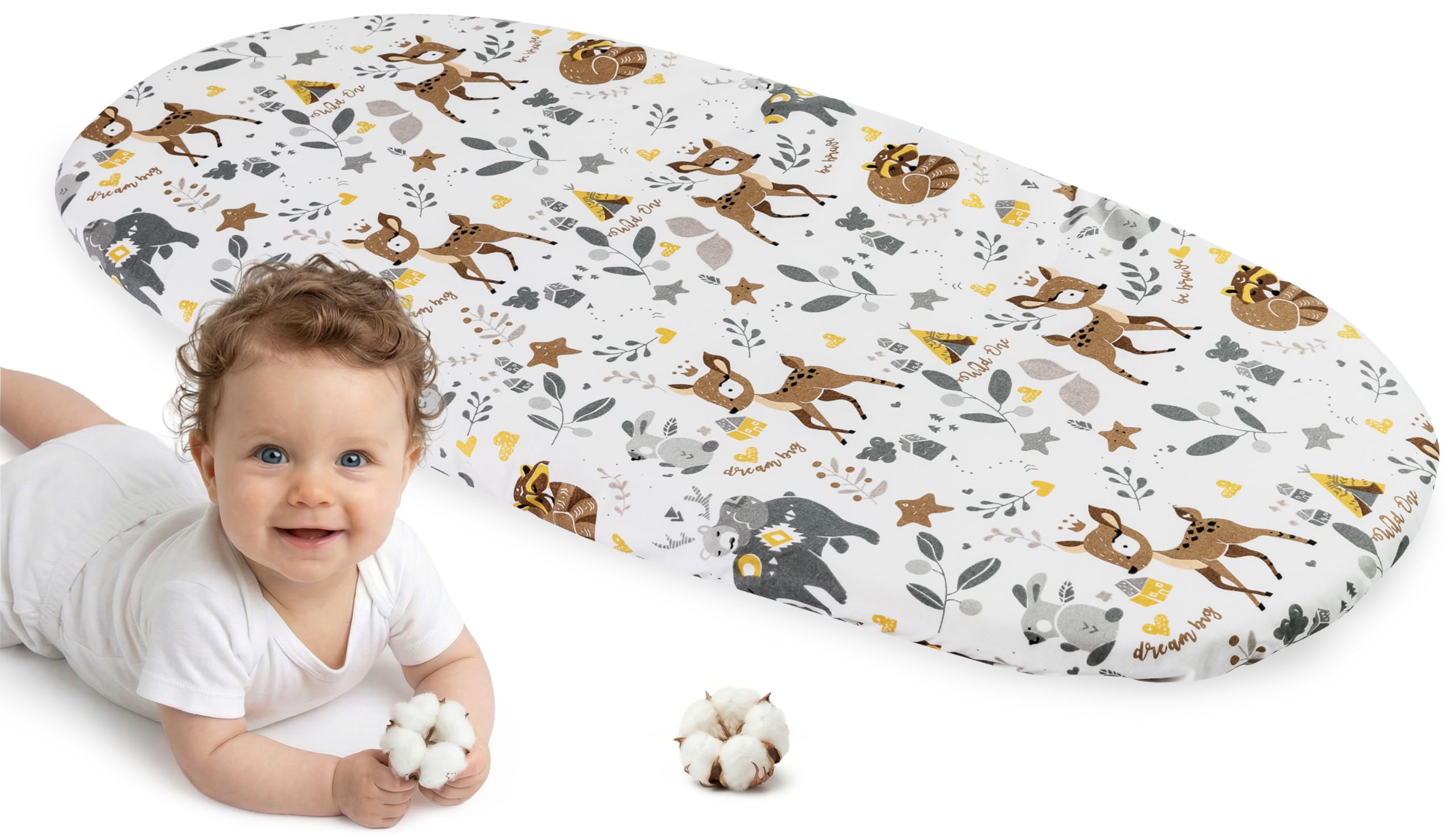 Medi Partners Baby Spannbettlaken Kinderwagen Laken 86x40 Bettlaken Stubenwagen - 100% Baumwolle Fitted Sheet für Beistellbett Babybett Bezug (Reh)