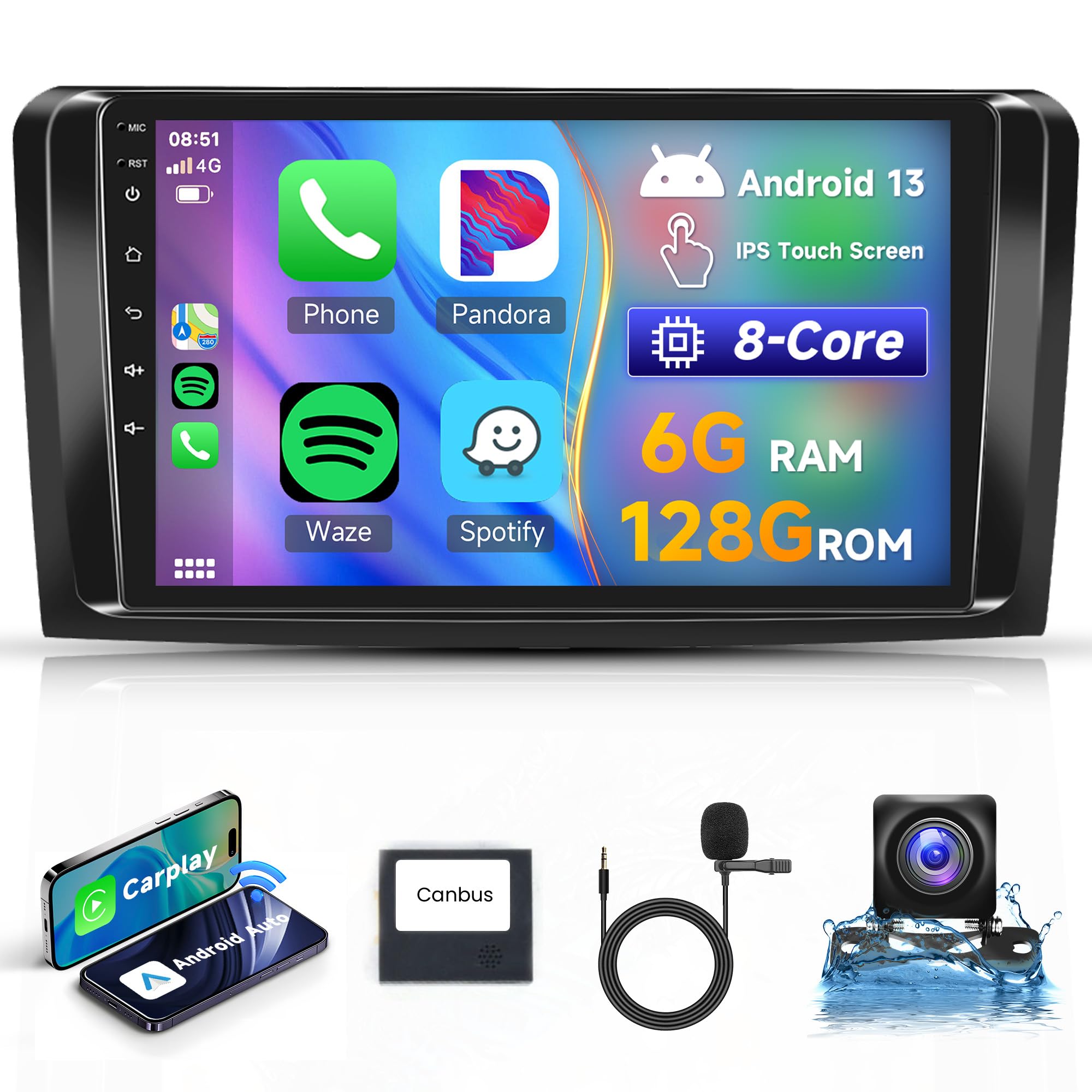 8 Core 6+128G Android Car Stereo for Mercedes Benz GL ML W164 X164 ML350 ML500 ML280 GL320 GL350 GL450 2005-2011, 9'' Wireless Carplay Android Auto