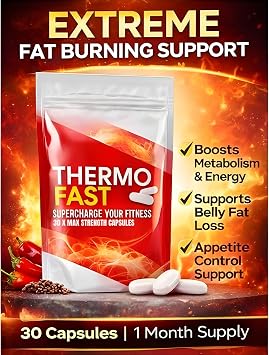 Thermo Fast Capsules for Metabolism & Weight Management Support | 30 Vegan Capsules | Supercharged Energy Boost, Natural Strong Fat Burner, Caffeine Powered | UK Made | Plant-Based Supplement
