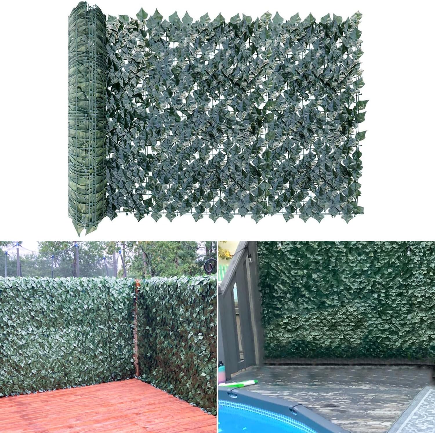 E&K Sunrise 39 x 156 Faux Ivy Leaf Privacy Fence Screen Artificial Leaves Hedge Fence Covering Wall Decoration Panels for Garden Backyard Porch Indoor Outdoor (Dark Green)