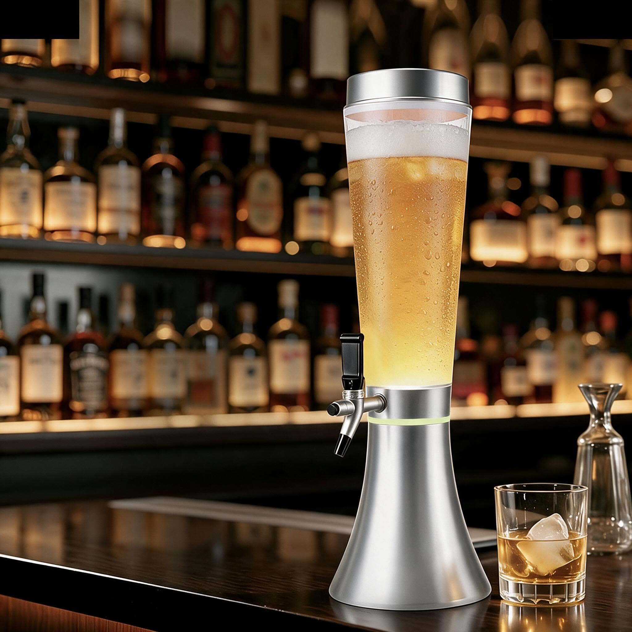 Bierturmspender 3 Liter mit Zapfhahn - XXL | Party Biersäule 61 cm hoch - tropfsicherer Zapfhahn - hält Wein, Mixgetränke & mehr - Gastroqualität