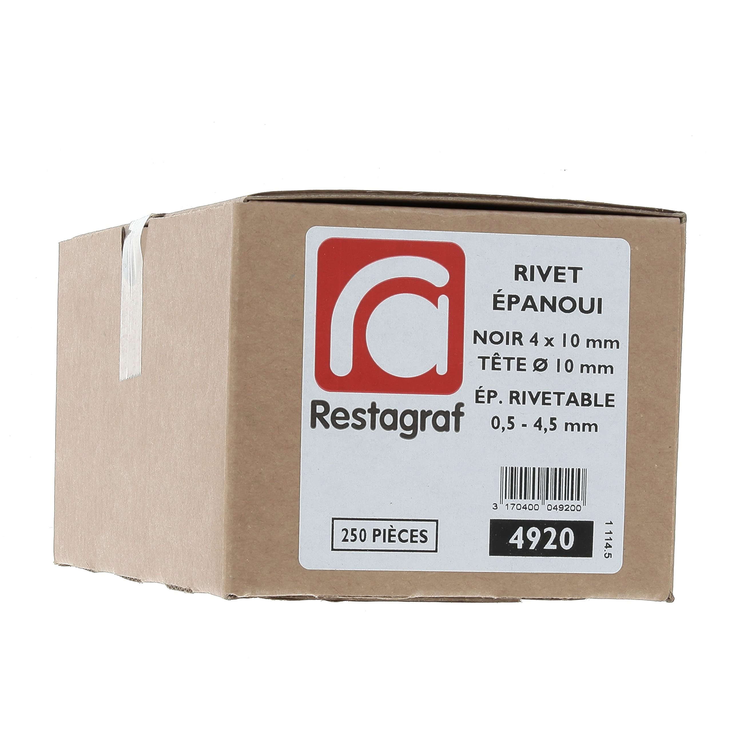 Restagraf - Rivets Épanouis Noirs pour Plaques d'Immatriculation - Diamètre 4 mm - Fixation Durable sur Carrosserie ou Support Plastique - Réf. 4920 - Boîte de 250