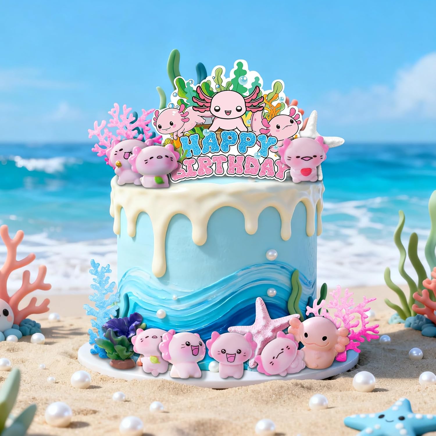 Axolotl Cake Topper Axolotl Birthday Decorations Ocean Cake Topper