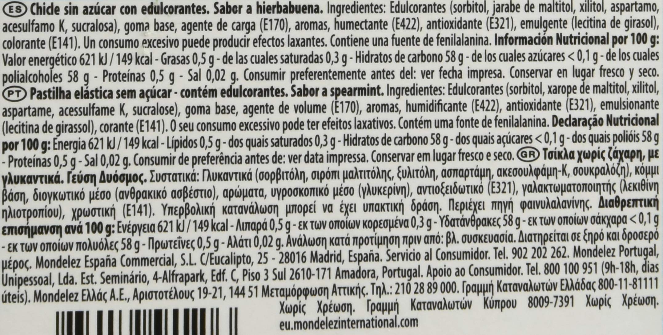 Trident Senses Spearmint- Chicles sin Azúcar con Sabor a Hierbabuena- Paquete de 12 envases de 23 g