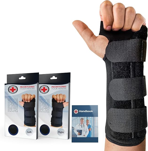 Doctor Developed Carpal Tunnel Night Wrist Brace & Wrist Support (with Splint) & Doctor Written Handbook - Fully Adjustable to Fit Any Hand (Left)