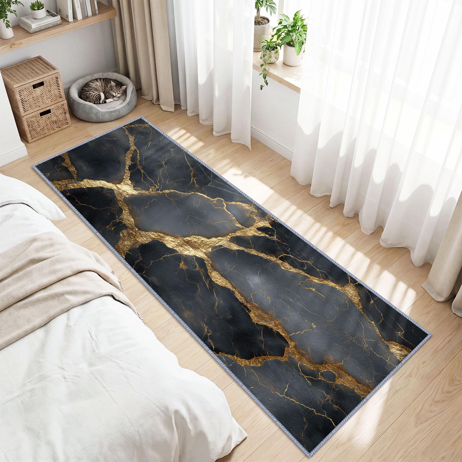 Alfombra de pasillo moderna y abstracta con reverso antideslizante, 60 x