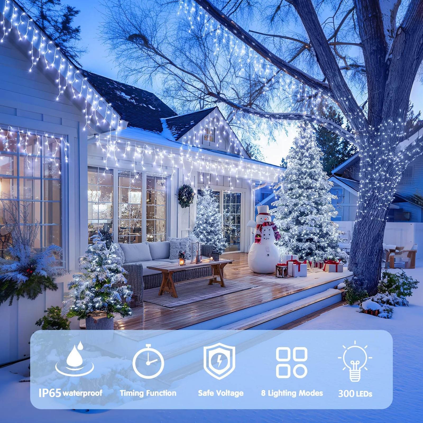 10M 300LEDs Solar Lichterkette Außen Eiszapfen Hängende String Licht mit Fernbedienung,Wasserdicht Eisregen Lichtervorhang Deko Seilbeleuchtung für Hof Hochzeit Garten Balkon Party (Weiß)