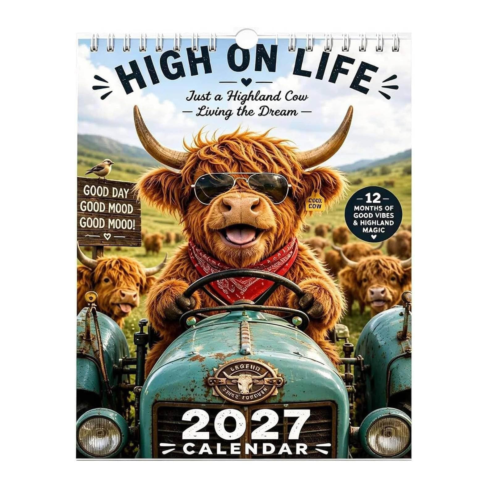 2027 Highland Cow Calendar, Funny Scottish Cow Monthly | 12 Month Farm Animal Schedule Organizer, Positive Quotes, Country Style Art For Home, Office, Kitchen Decoration Or Gift, A