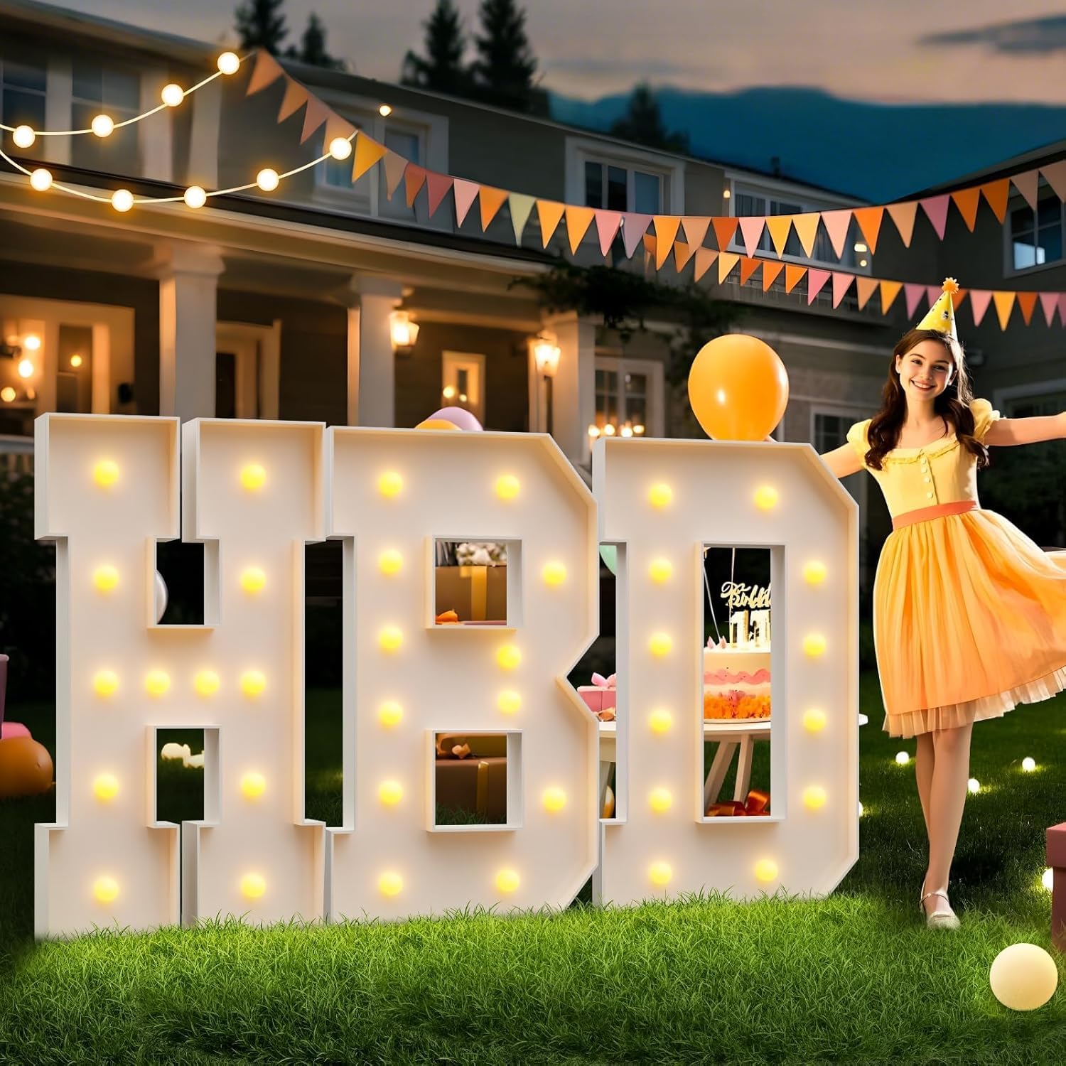 Große neonbeleuchtete Buchstaben mit Mosaik-Ballonrahmen und Ballonbogen-Set, perfekt für Geburtstage, Hochzeiten und Babypartys