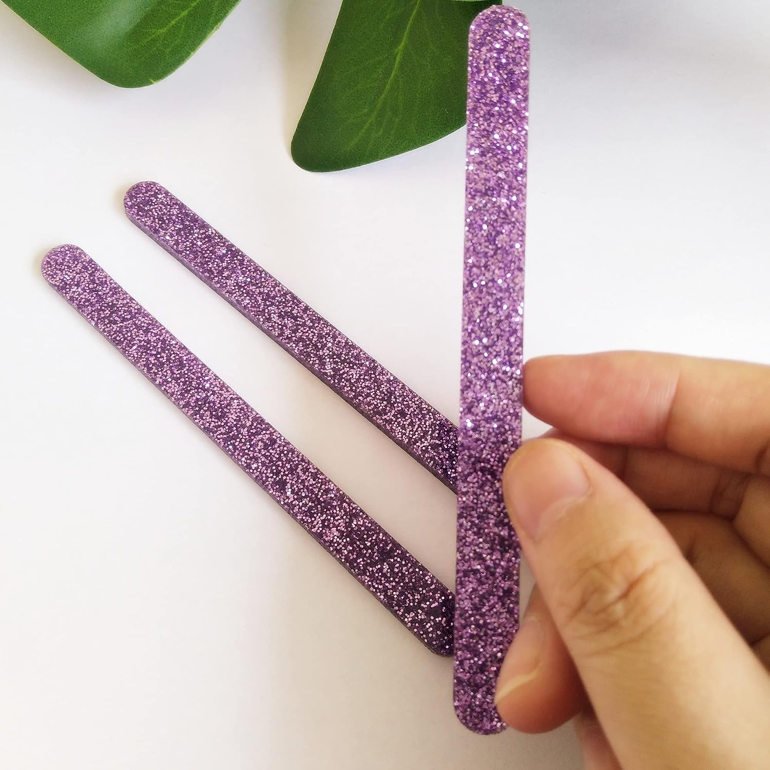 20pcs of Reusable Acrylic Sticks for Ice Cream,Popsicle,Kids Projects,Classrooms,Home,Party and More (Purple Glitter, 4.72’’ Long)