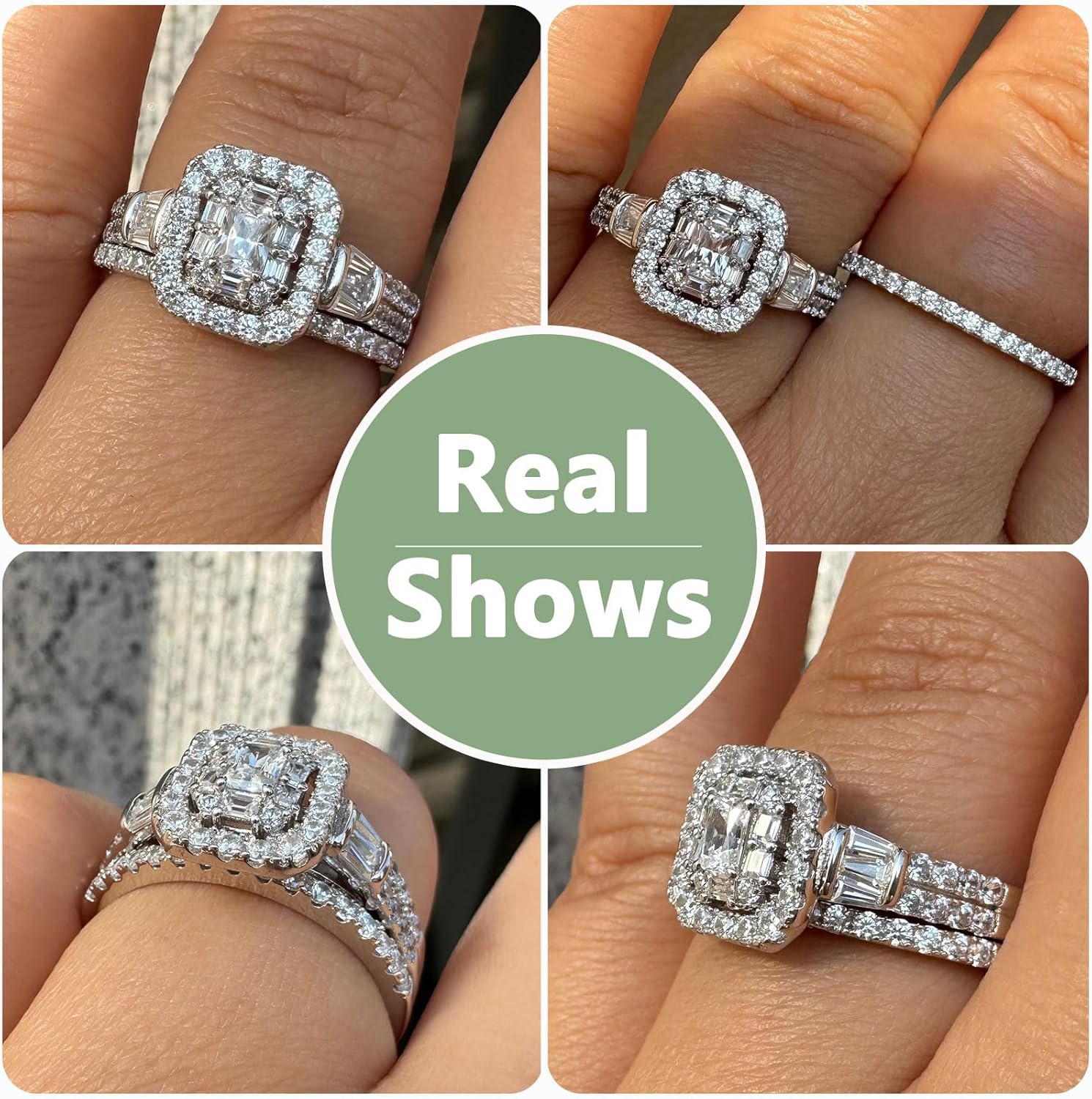 Newshe Jewellery Wedding Sets for Women Cz Radiant Bridal 925 Sterling Silver Engagement Band Ring Travel Anniversary Promise Size 5-10
