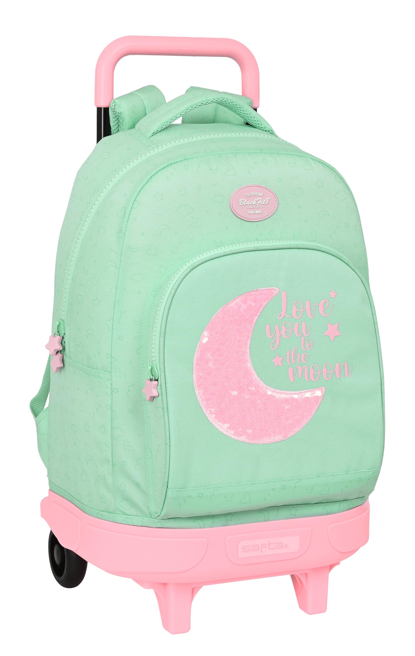 Safta BLACKFIT8 Moon - Mochila Grande con Ruedas, Compacta, Extraíble, Ideal para Niños de Diferentes Edades, Cómoda y Versátil, Calidad y Resistencia, 33x22x45 cm, Color Verde