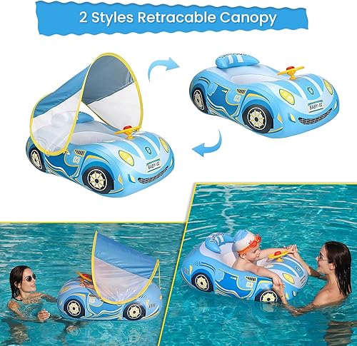 Miniatura 2 de Flotador inflable de PVC grueso 3D para piscina con cubierta de parasol y volante, edad de 1 a 4 años