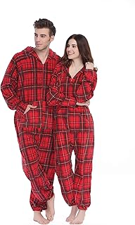 XMASCOMING Women's & Men's Hooded Fleece Onesies One-Piece Pajamas