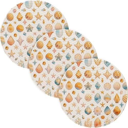 3 unidades de salvamanteles extragrandes con diseño de olas oceánicas, estrellas de mar de playa, color blanco para platos calientes, tejido de hilo