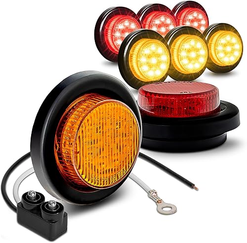 8 luces LED redondas ámbar + rojo de 2 pulgadas aprobadas por DOT lente reflectora ojale montaje empotrado impermeable IP67 luces de distancia para