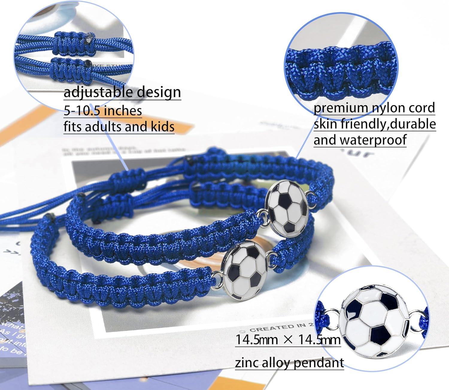 Soccer Bracelet - Adjustable Woven Jewelry with Alloy Soccer Charm, Perfect Sports Accessories and Friendship Gifts for Team Players - Image 3
