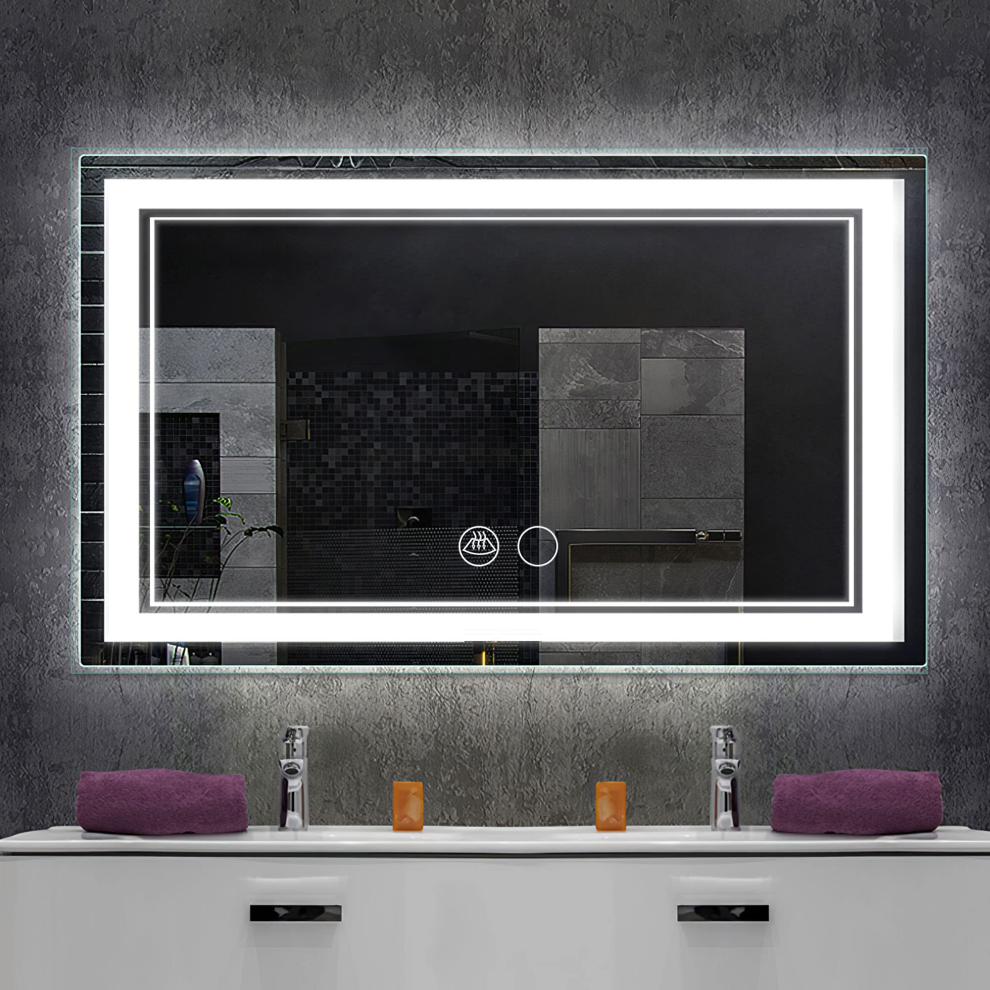 NeuType 48"x32" LED Mirror for Bathroom, Wall Mounted Bathroom Mirror with Lights, Bathroom Vanity Mirror with Touch Button, Anti-Fog Touch Dimmable Lighting Mirror for Bathroom and Living Room