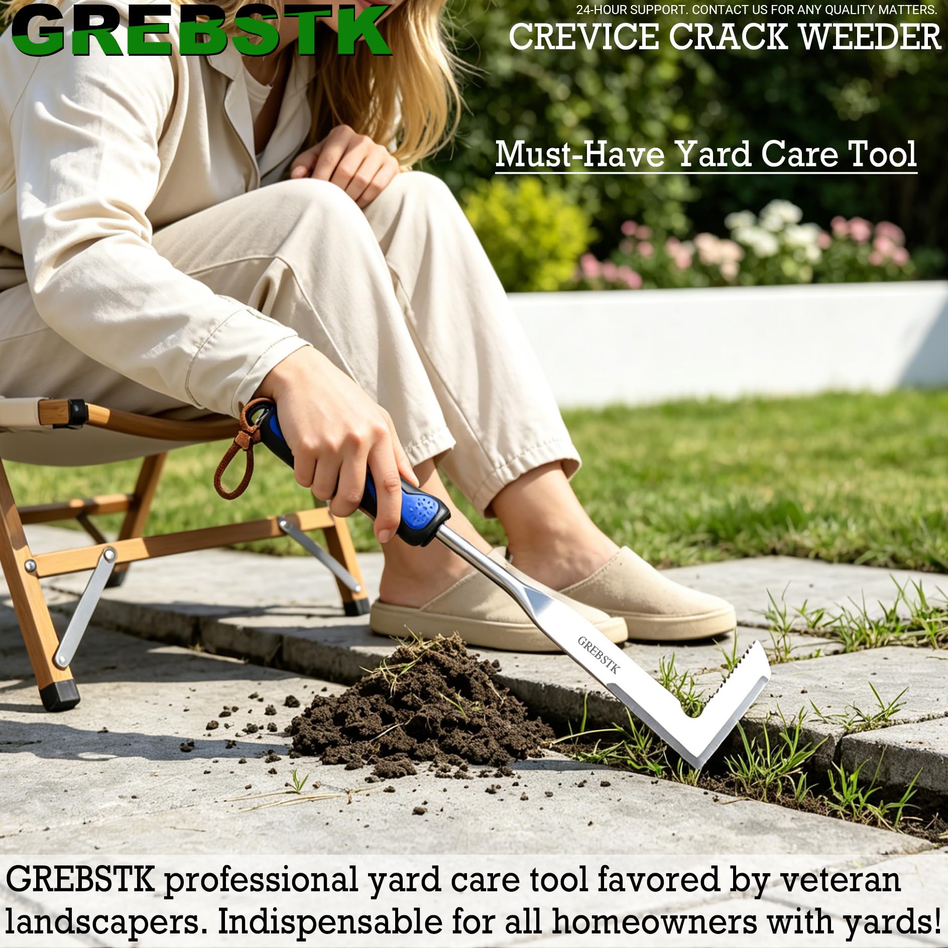 GREBSTK Herramienta de deshierbe manual de acero inoxidable para grietas, herramienta de jardinería