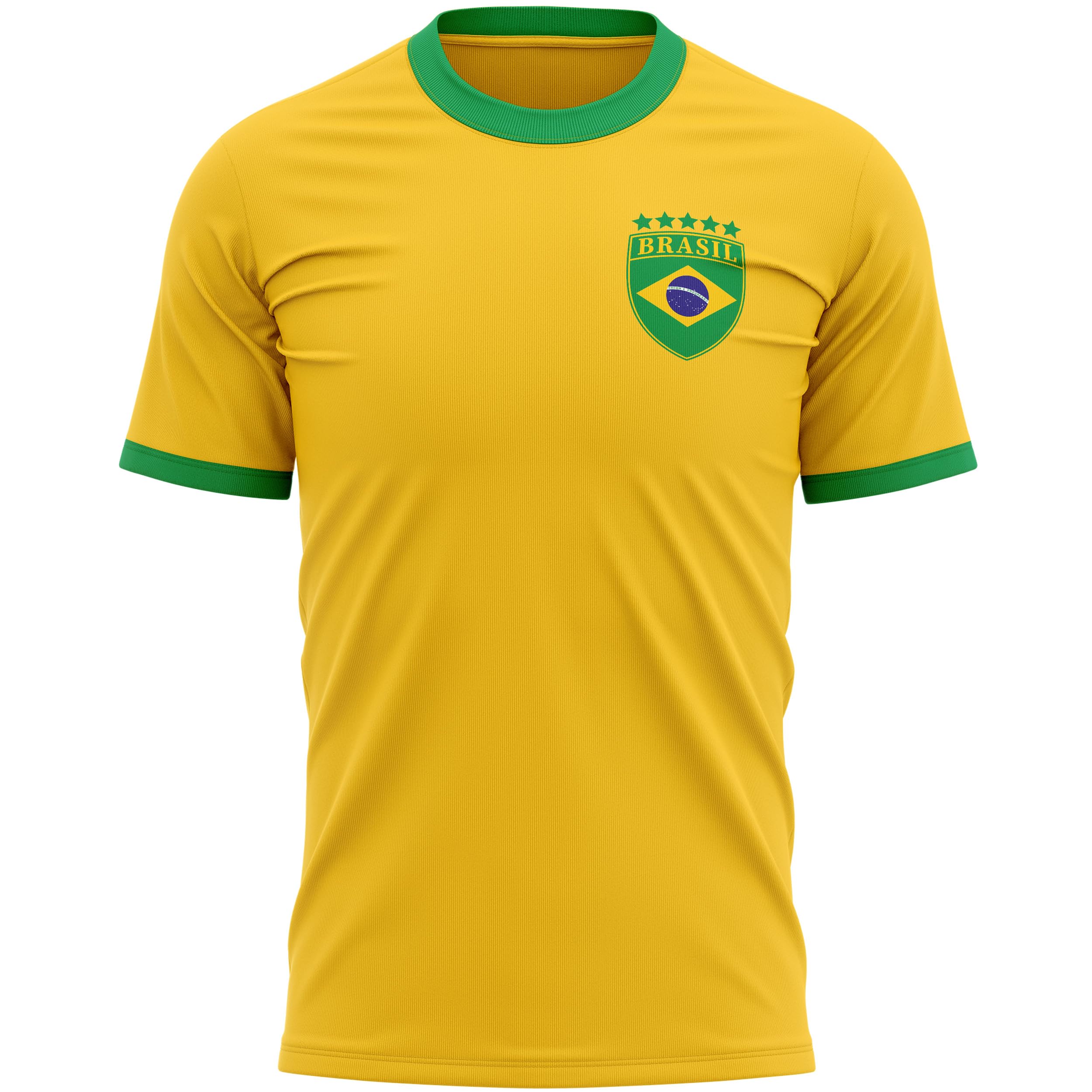 Brasil Mens T Shirt - Retro Brazil Badge Pocket Tee Brazilian Football Fan Tshirt, M, Yellow/Green