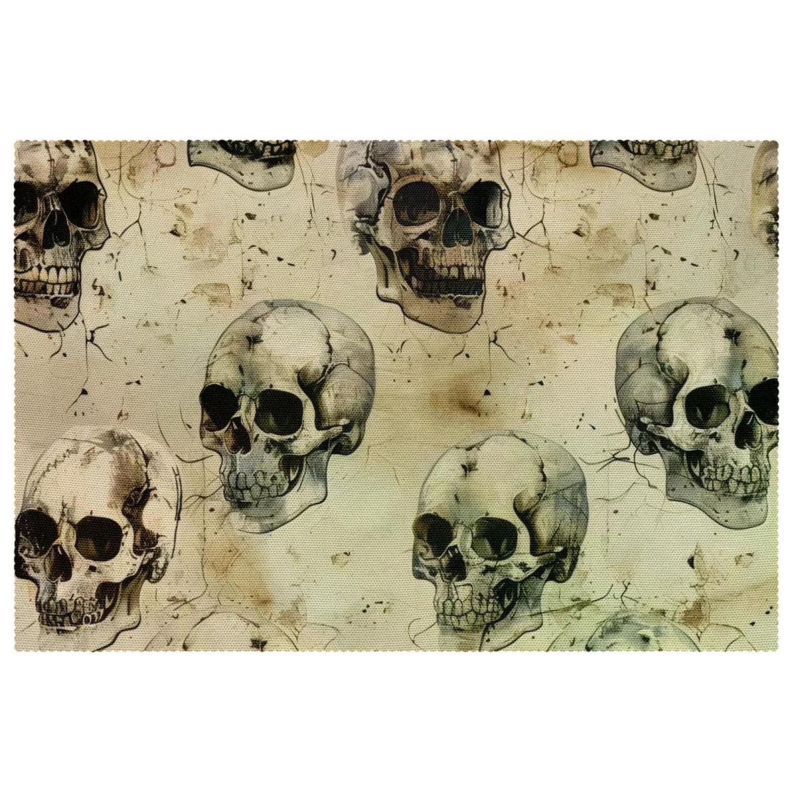 Set de table tête de mort résistant à la chaleur lot de 6 pièces 30x45 cm