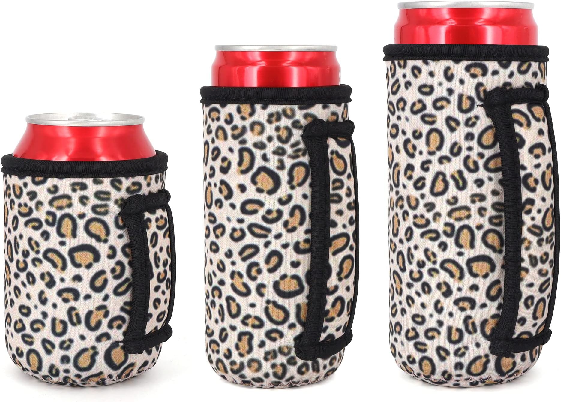 3 Pack Reusable Neoprene Insulated Can Sleeve with Handle for Soda, Energy drink, Pop, Beer, Hard Seltzer, Can Coosies For 12oz & 16oz Can, 12oz Slim can (Leopard print(3Pack))