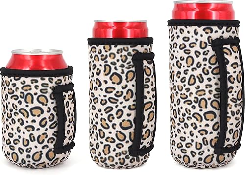 Paquete de 3 fundas de neopreno reutilizables aisladas para latas con asa para refrescos, bebidas energéticas, pop, cerveza, seltzer duro, latas