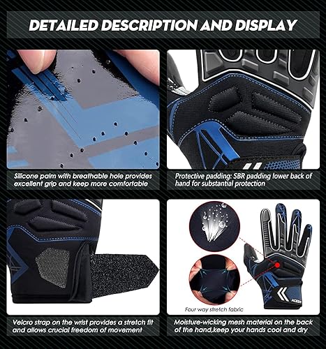 Miniatura 3 de Guantes de fútbol y receptores de fútbol para adultos, guantes de fútbol para adultos con agarre pegajoso, guantes de fútbol ajustados para adultos