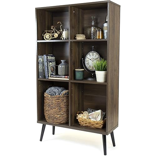 Humble Crew Bookcase with Adjustable Shelving Storage Bookshelf, Dark Wood/Black