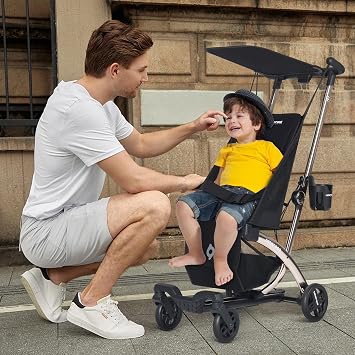 Beberoad R1 Auto-Fold Travel Stroller for Airplane, Lightweight, Black