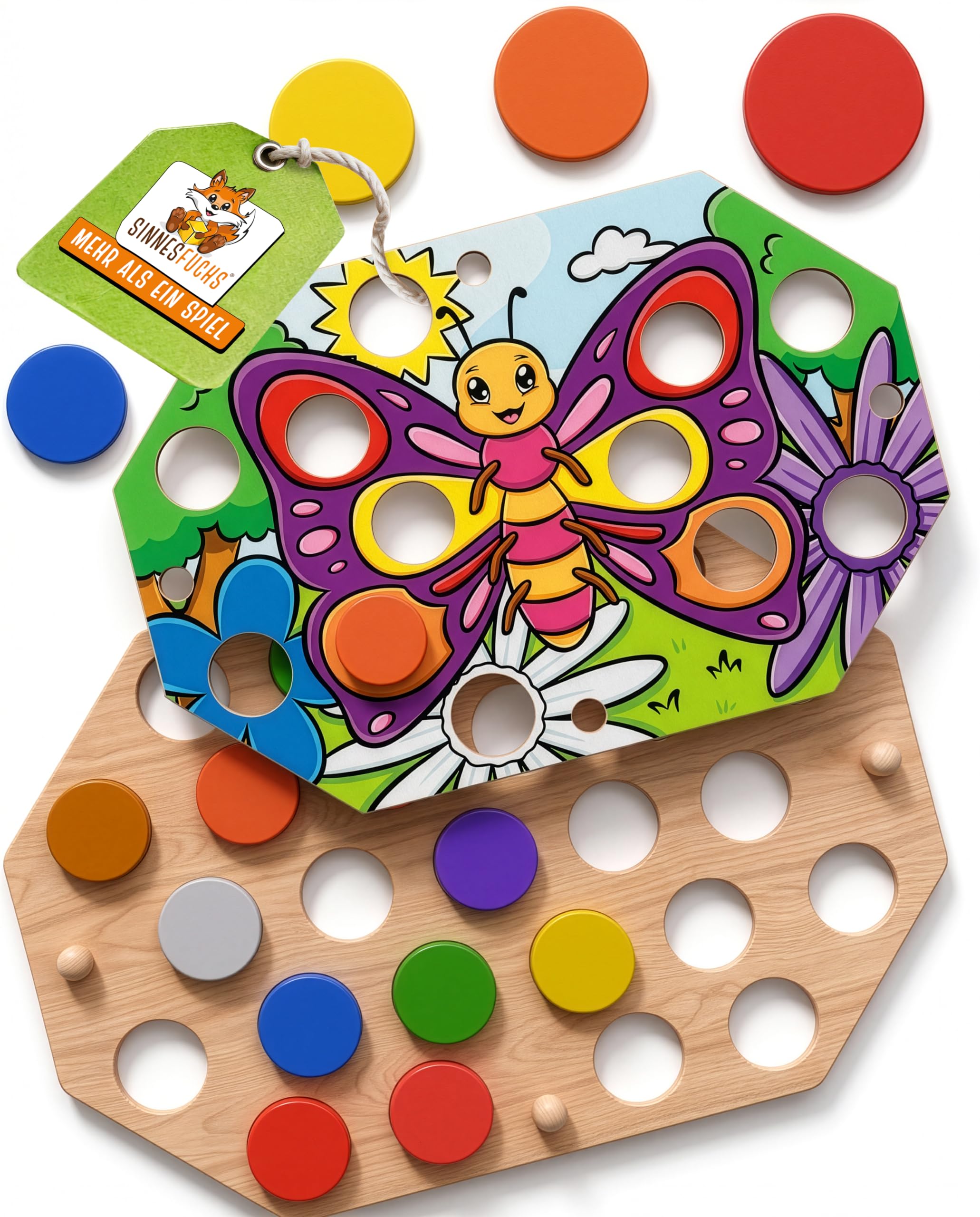 Farblernstation - Farben Lernen Steckspiel ab 2 Jahren - Montessori Spielzeug für Mädchen & Jungen - FSC® 100% Holz - Pädagogisches Kinder Farbenspiel - Lernspielzeug - Spiel Kleinkind