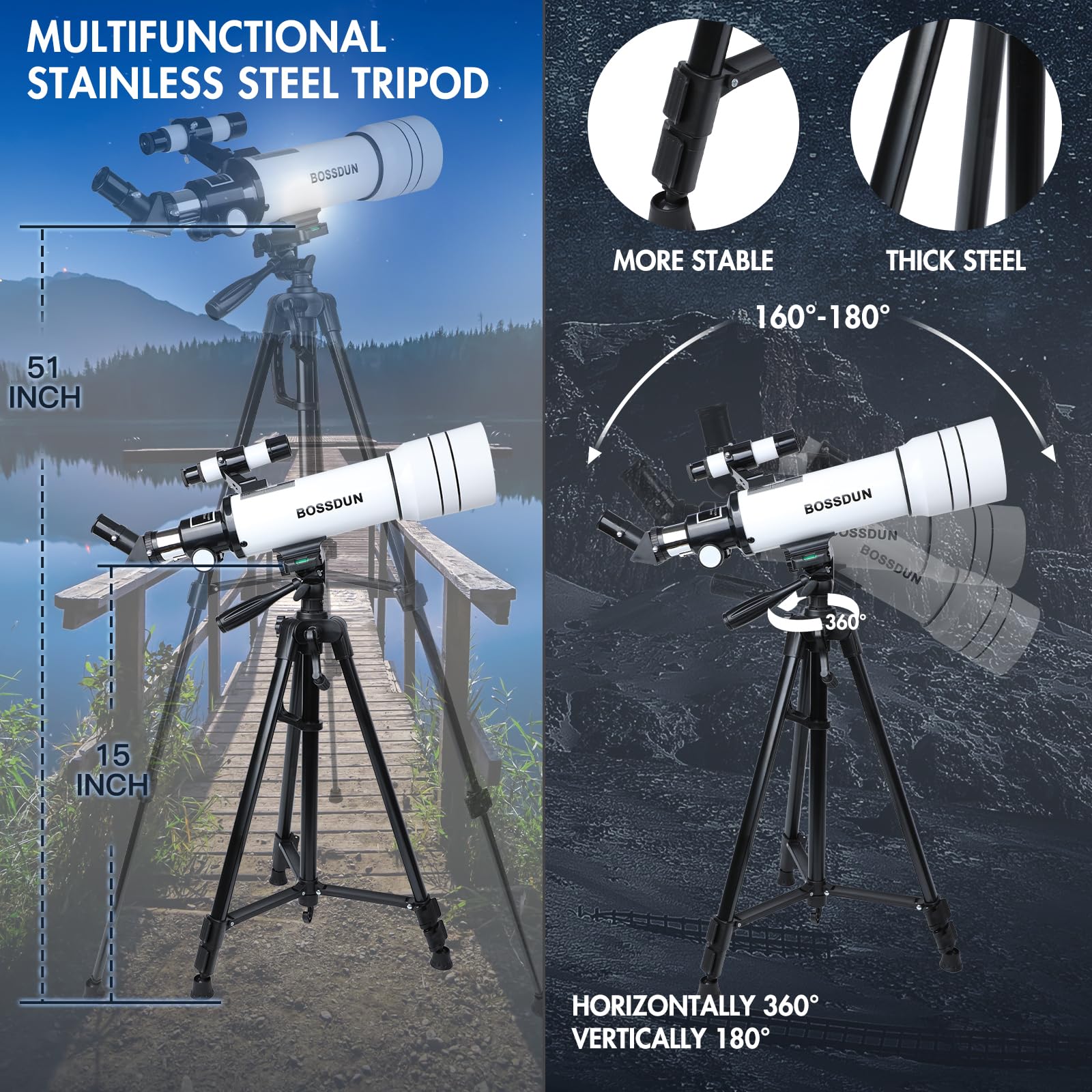 Telescopio, Telescopio de Astronomía para Adultos de Alta Potencia, Apertura de 70mm 400mm Telescopios Refractores Profesionales para Niños y Principiantes (White)