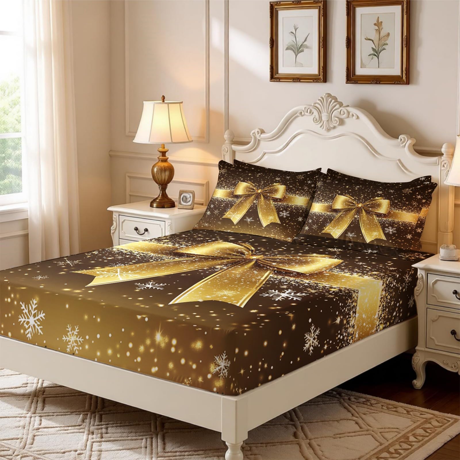 Lenzuolo con Angoli 180 x 200 cm Microfibra Biglietti di Natale Lenzuolo Sotto Elasticizzato Profondo 25 cm oro per Singolo e Matrimoniale