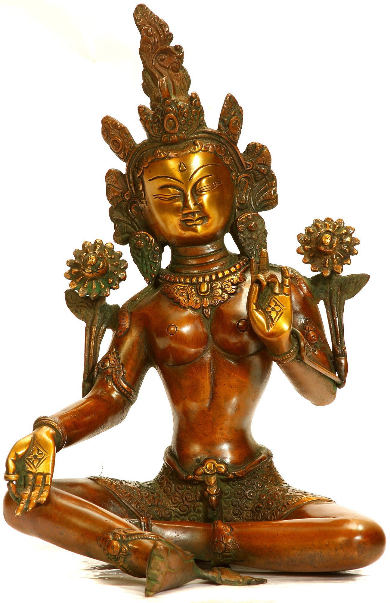 Sculpture Tara Verte Exotic India en double chola d'exception