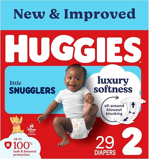 HUGGIES Size 2 Diapers, Little Snugglers Baby Diapers, Size 2 (12-18 lbs), 29 Count, Packaging May Vary