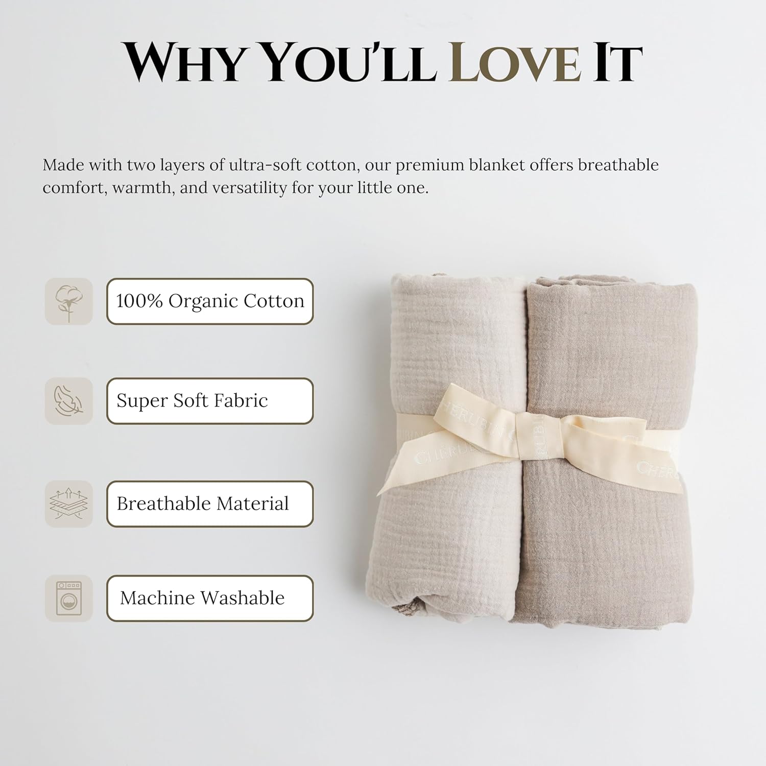 Vintage Baby Swaddle | Soft Muslin Swaddle Blanket | Breathable Newborn Receiving Blanket | Large 47 x 47 inches (120 cm) | Neutral Baby & Toddler Blankets in Beige