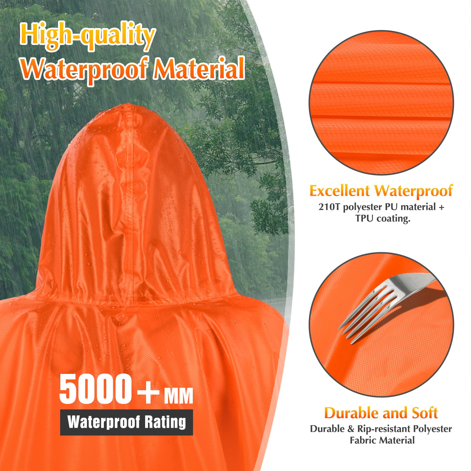 Veste de pluie imperméable pour femme, unisexe, légère, imperméable multi-usage pour l'extérieur, le camping, la randonnée et la pêche, orange, Taille Unique