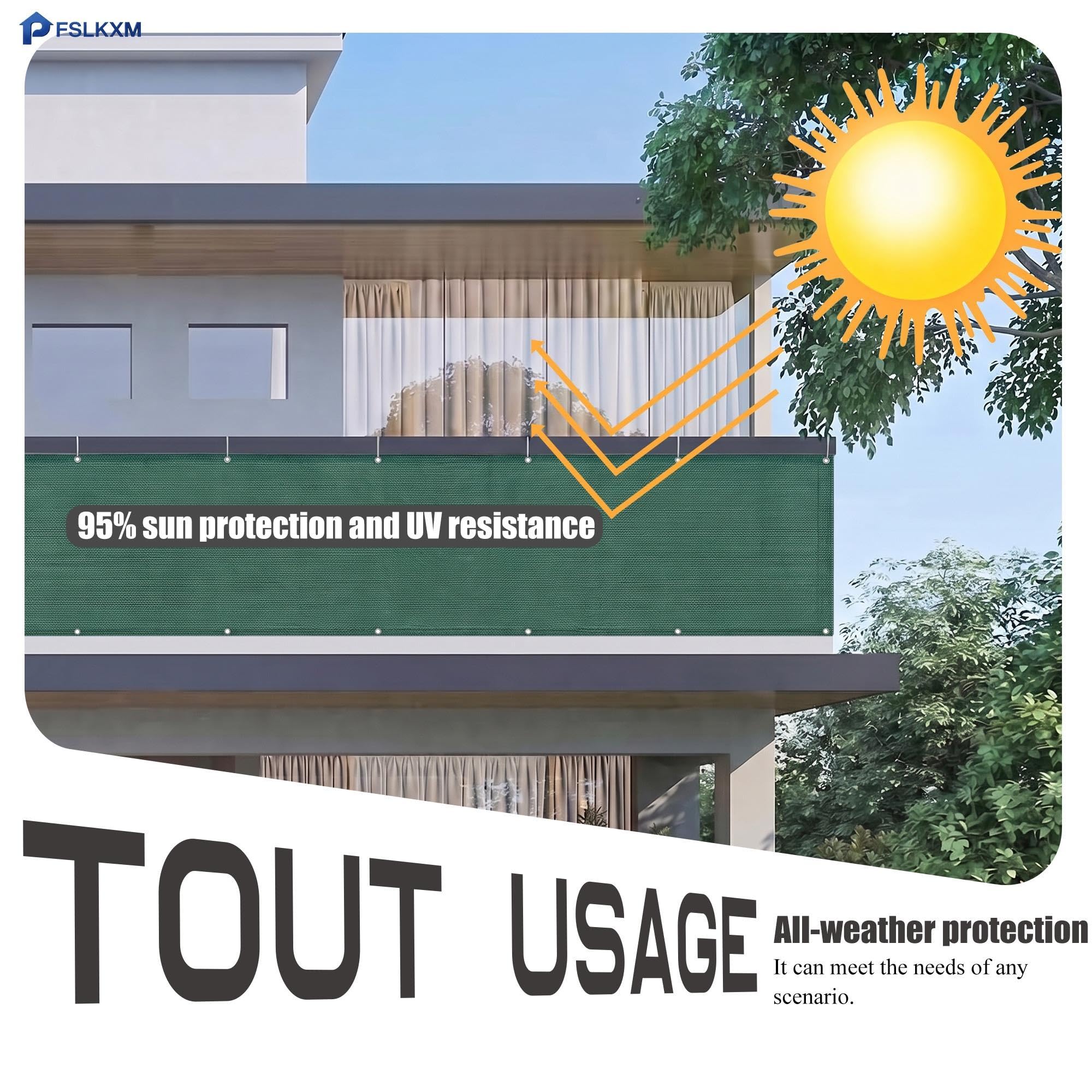 Verde Frangivista Balcone Ringhiera 170x300cm Facile da Installare Copri Ringhiera Frangivento Protezione UV Antistrappo Hdpe con Occhielli e Fascetta per Giardino, Terrazza
