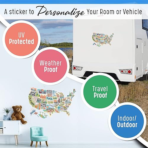 Miniatura 3 de Adhesivo para caravanas con mapa de viaje de Estados Unidos | 50 calcomanías de Estados Unidos | Adhesivos de vinilo visitados por Estados Unidos